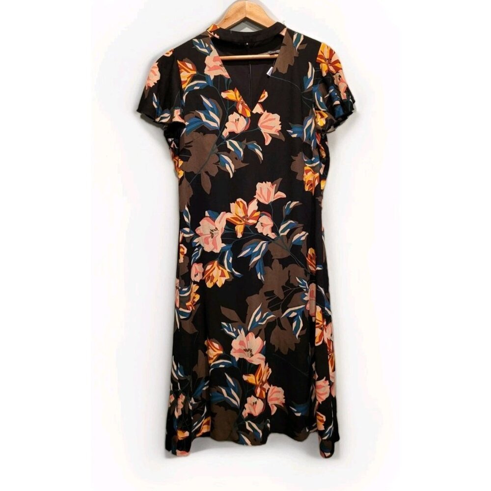 New Julia Jordan Dark Multicolor Floral Whimsigoth Choker Midi Dress 12